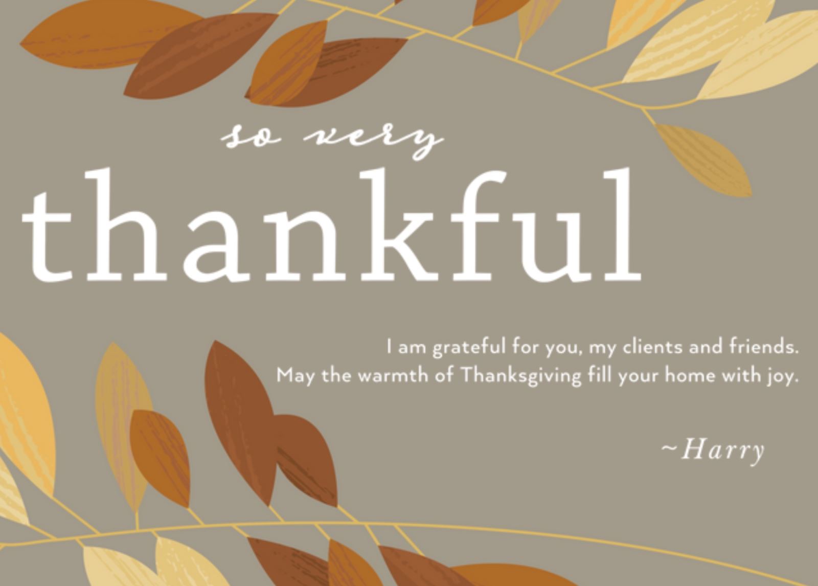 A thanksgiving card with text and leavesDescription automatically generated